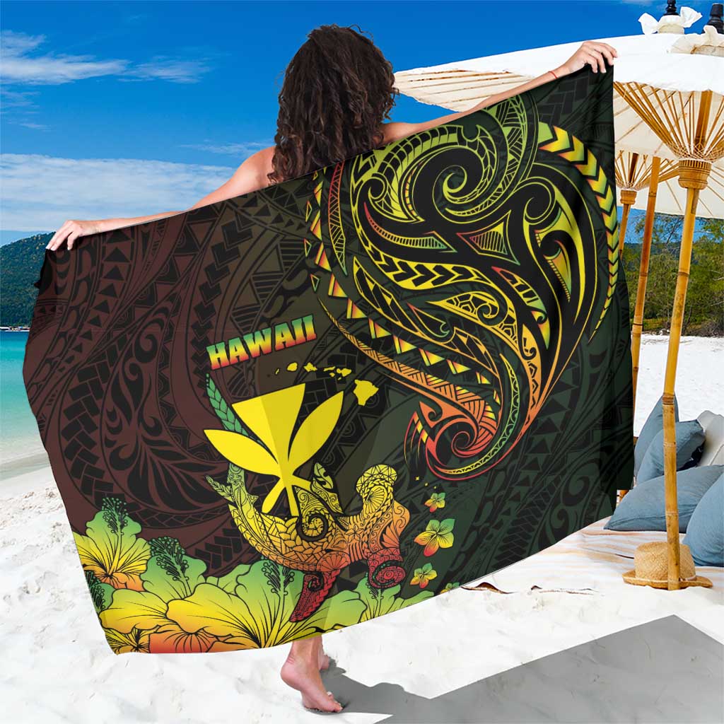 Hawaii Sarong Kanaka Maoli With Hammerhead Shark DT04 One Size 44 x 66 inches Black - Polynesian Pride