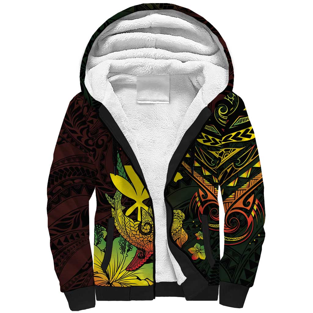 Personalised Hawaii Sherpa Hoodie Kanaka Maoli With Hammerhead Shark DT04 Unisex Black - Polynesian Pride