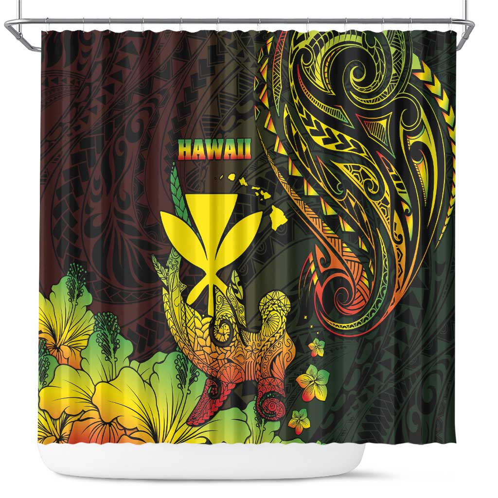 Hawaii Shower Curtain Kanaka Maoli With Hammerhead Shark DT04 Black - Polynesian Pride