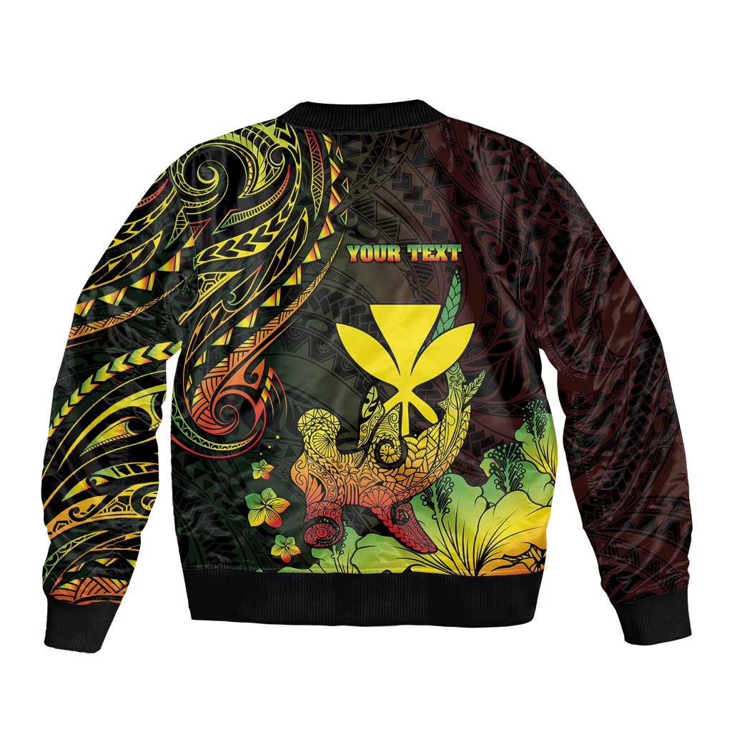 Personalised Hawaii Sleeve Zip Bomber Jacket Kanaka Maoli With Hammerhead Shark