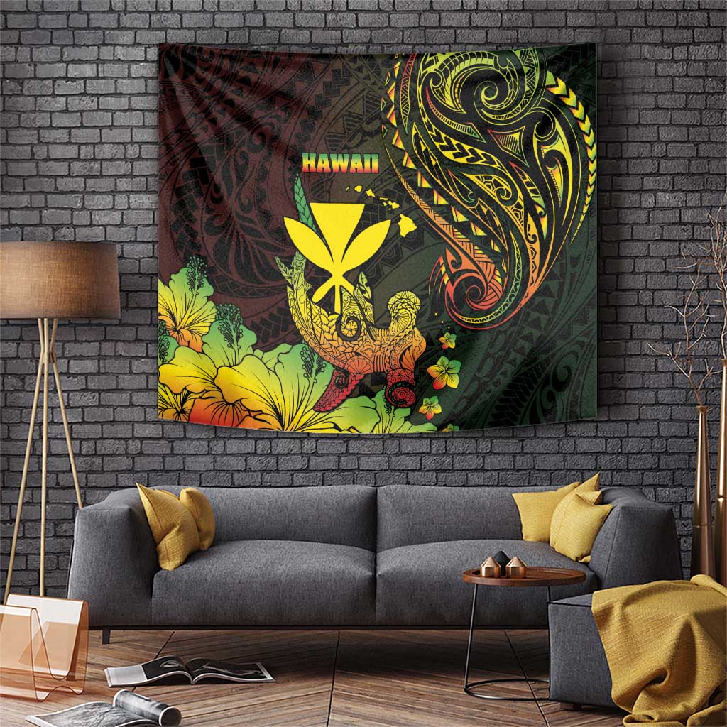 Hawaii Tapestry Kanaka Maoli With Hammerhead Shark DT04 Black - Polynesian Pride