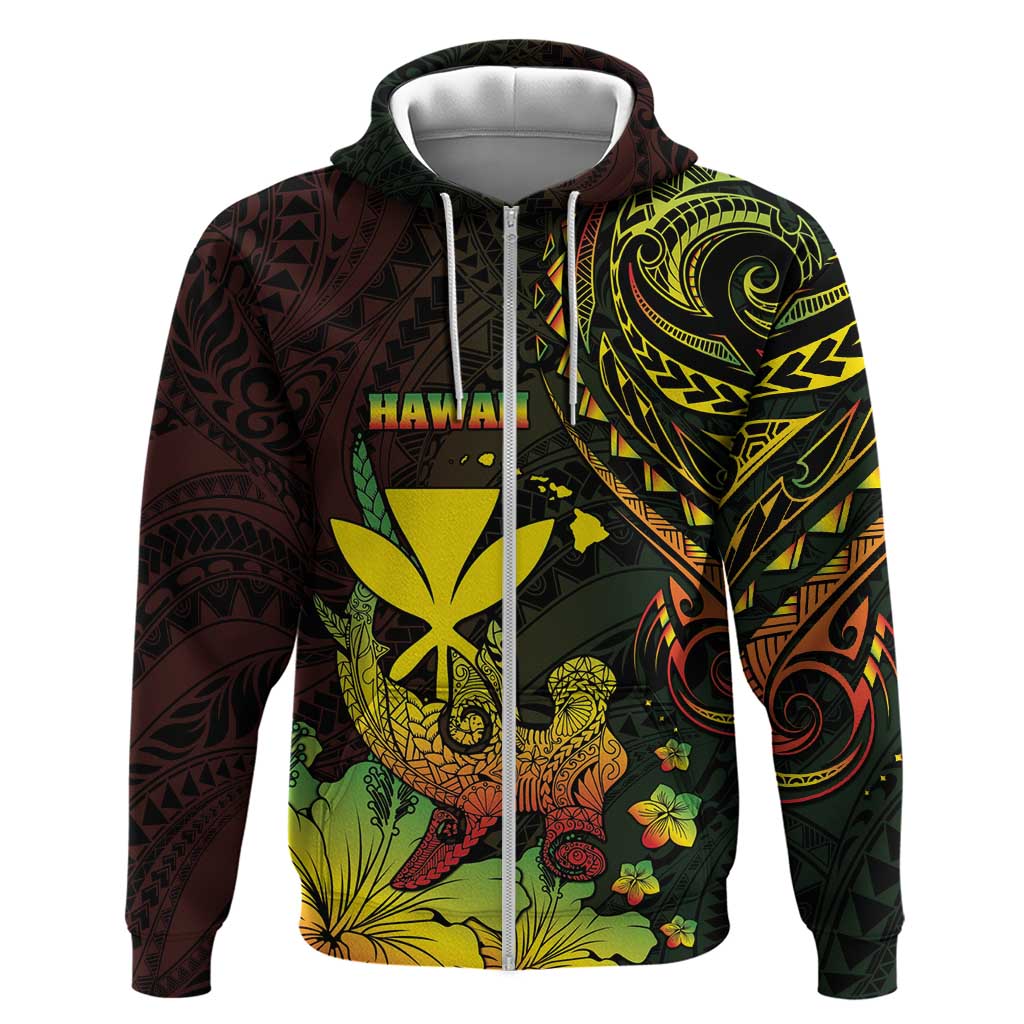 Personalised Hawaii Zip Hoodie Kanaka Maoli With Hammerhead Shark DT04 Zip Hoodie Black - Polynesian Pride