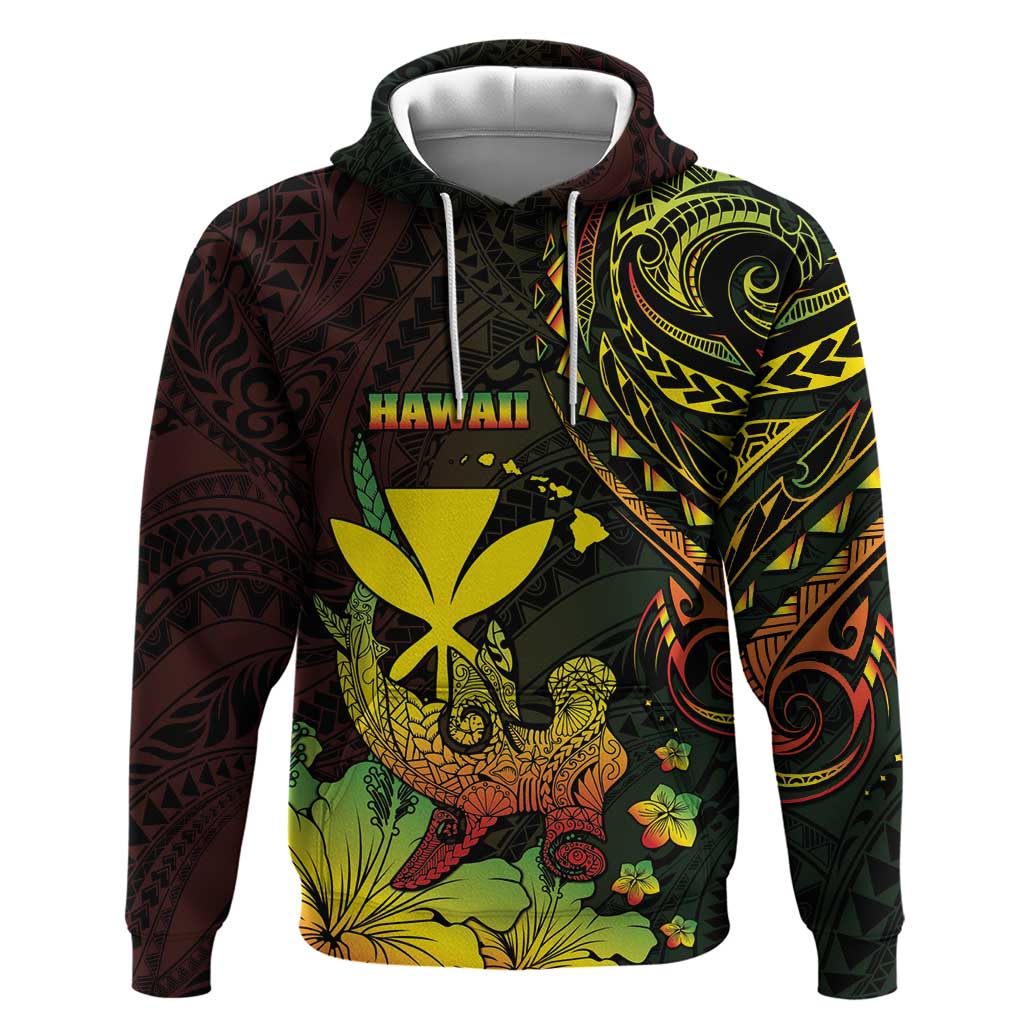 Personalised Hawaii Zip Hoodie Kanaka Maoli With Hammerhead Shark