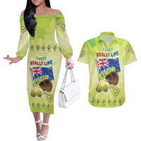 New Zealand Kiwi Couples Matching Off The Shoulder Long Sleeve Dress and Hawaiian Shirt I Just Really Like Kiwis