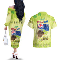 New Zealand Kiwi Couples Matching Off The Shoulder Long Sleeve Dress and Hawaiian Shirt I Just Really Like Kiwis