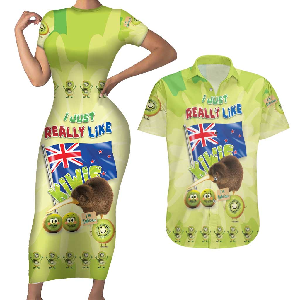 New Zealand Kiwi Couples Matching Short Sleeve Bodycon Dress and Hawaiian Shirt I Just Really Like Kiwis