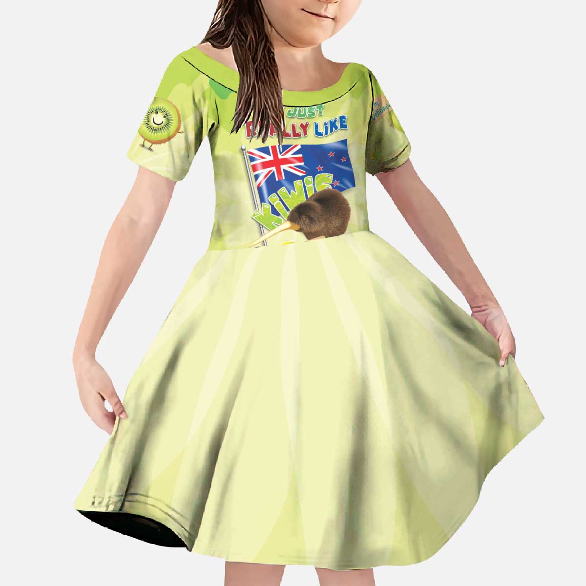 New Zealand Kiwi Family Matching Off The Shoulder Long Sleeve Dress and Hawaiian Shirt I Just Really Like Kiwis