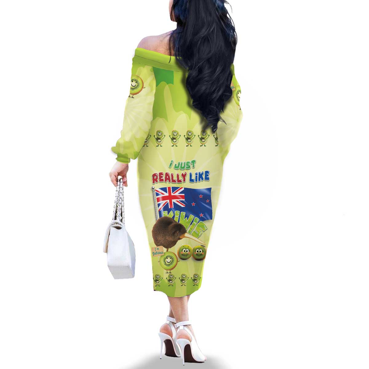 New Zealand Kiwi Family Matching Off The Shoulder Long Sleeve Dress and Hawaiian Shirt I Just Really Like Kiwis