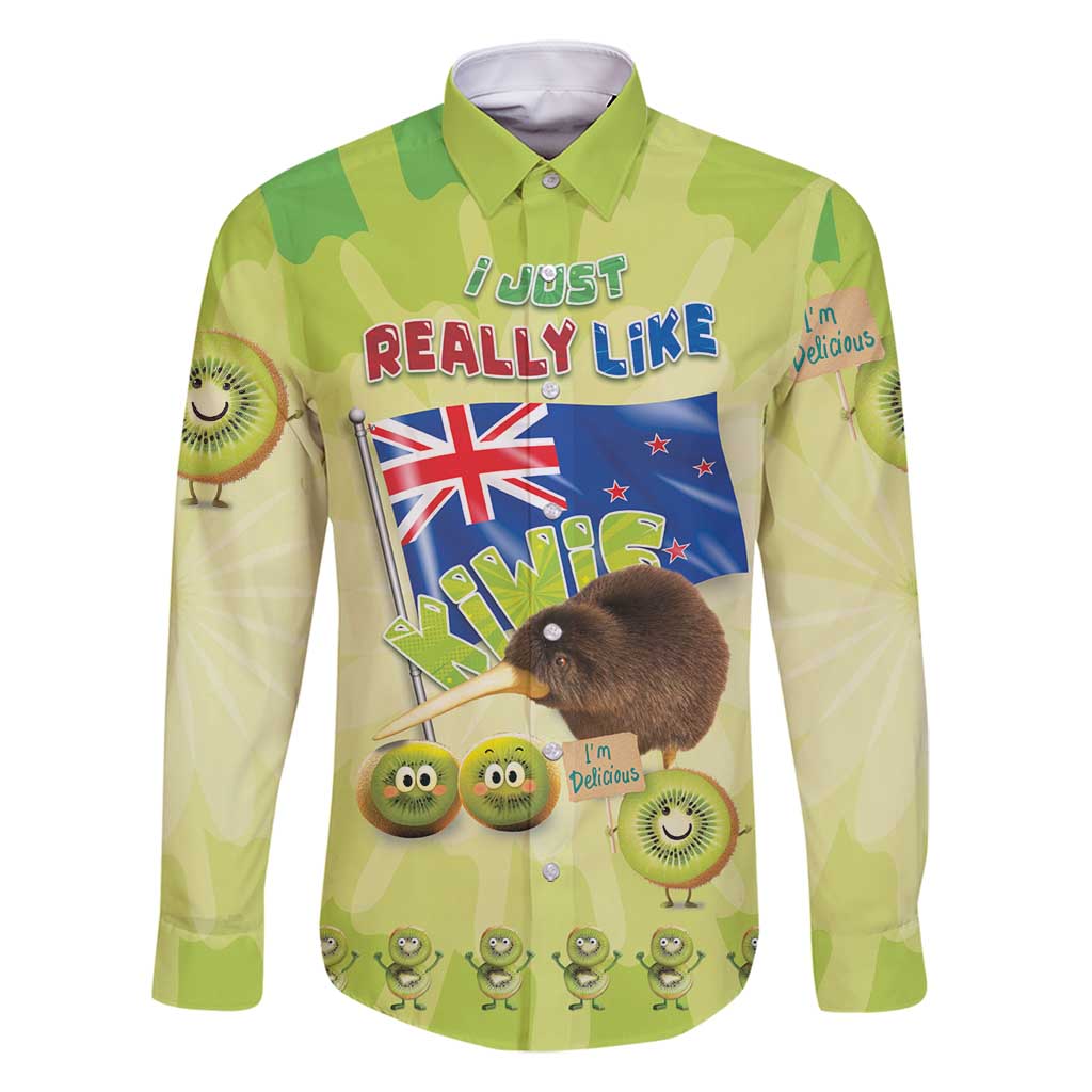 New Zealand Kiwi Family Matching Off Shoulder Short Dress and Hawaiian Shirt I Just Really Like Kiwis DT04 Dad's Shirt - Long Sleeve Green - Polynesian Pride