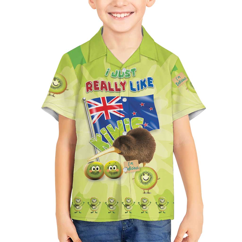 New Zealand Kiwi Family Matching Off Shoulder Short Dress and Hawaiian Shirt I Just Really Like Kiwis DT04 Son's Shirt Green - Polynesian Pride