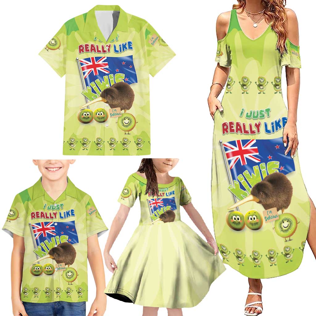 New Zealand Kiwi Family Matching Summer Maxi Dress and Hawaiian Shirt I Just Really Like Kiwis