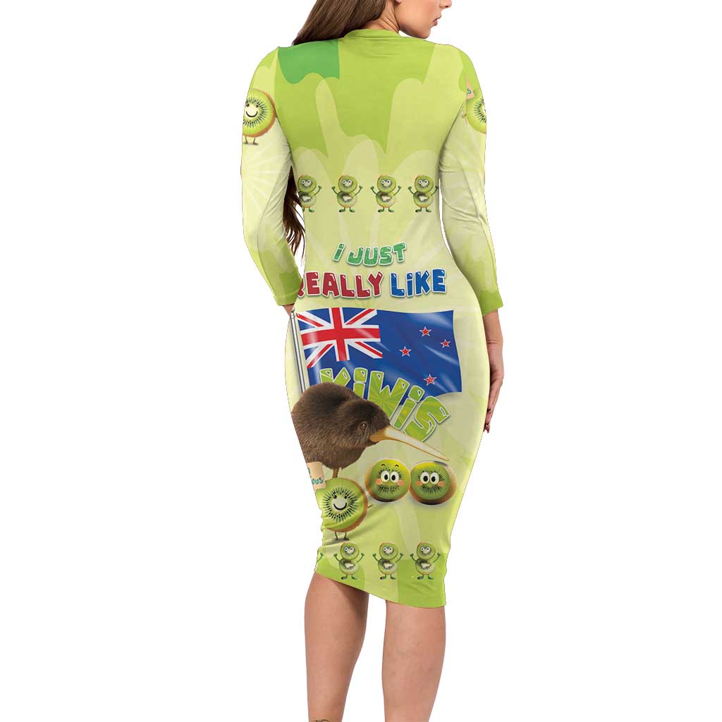 New Zealand Kiwi Long Sleeve Bodycon Dress I Just Really Like Kiwis