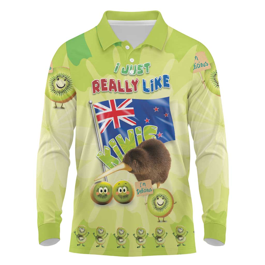 New Zealand Kiwi Long Sleeve Polo Shirt I Just Really Like Kiwis DT04 Green - Polynesian Pride