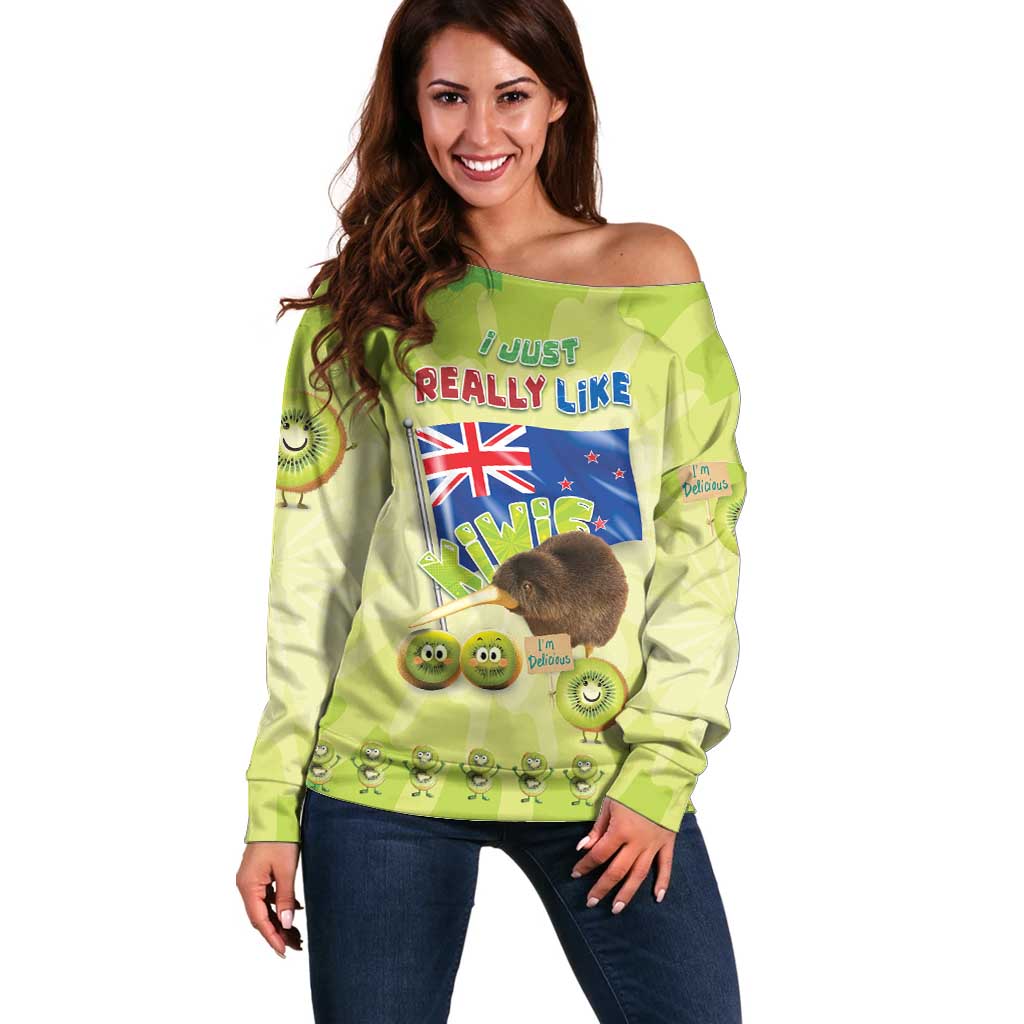 New Zealand Kiwi Off Shoulder Sweater I Just Really Like Kiwis DT04 Women Green - Polynesian Pride