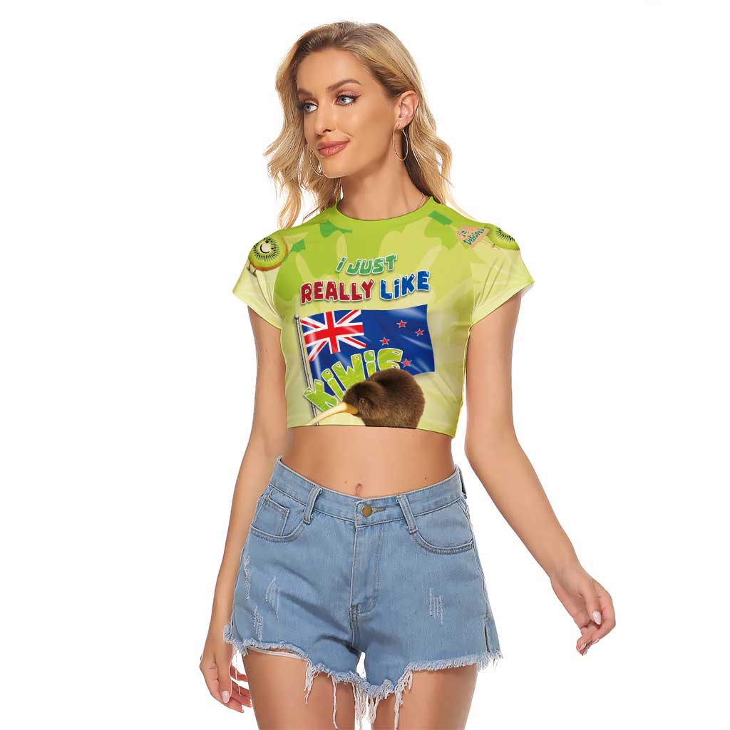New Zealand Kiwi Raglan Cropped T Shirt I Just Really Like Kiwis DT04 Female Green - Polynesian Pride