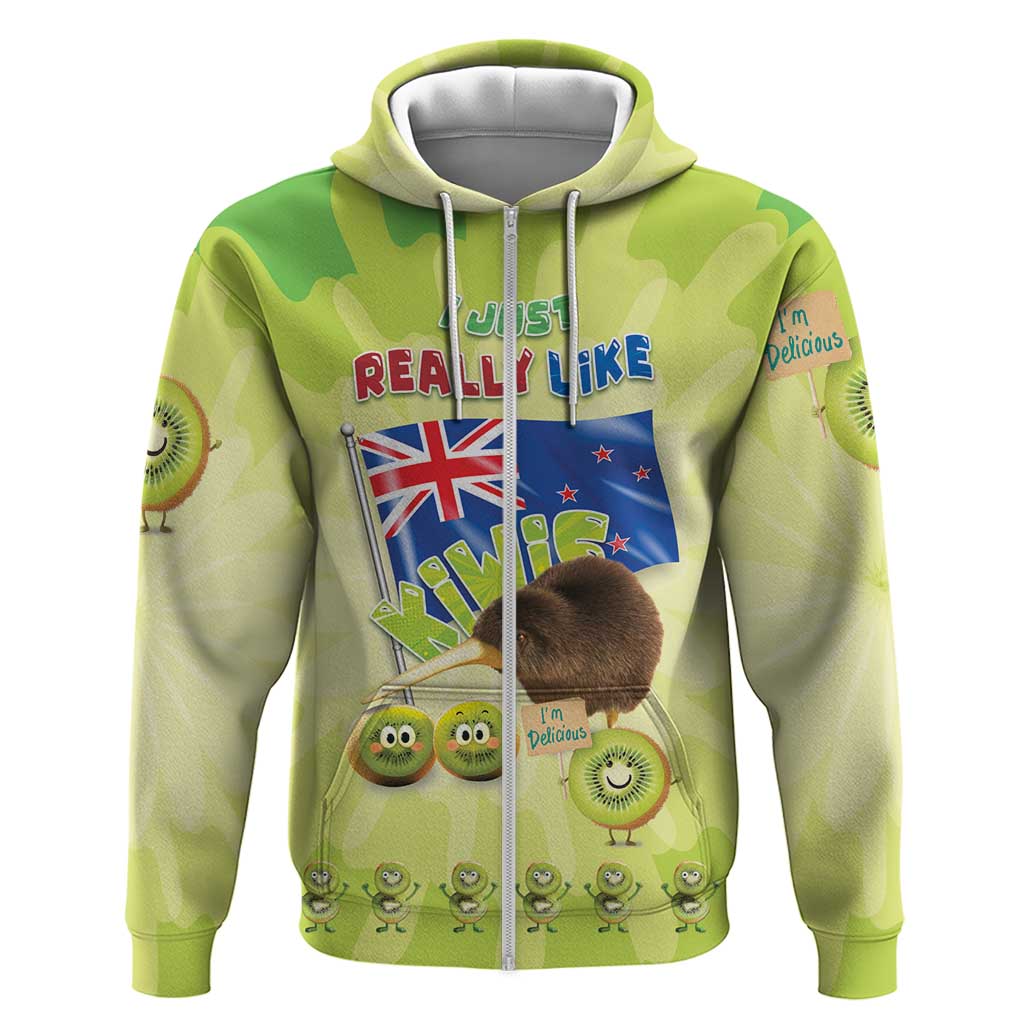 New Zealand Kiwi Zip Hoodie I Just Really Like Kiwis DT04 Zip Hoodie Green - Polynesian Pride
