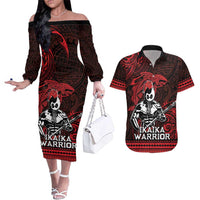 Hawaii Ikaika Warrior Couples Matching Off The Shoulder Long Sleeve Dress and Hawaiian Shirt Hawaiian Tribal Tattoo