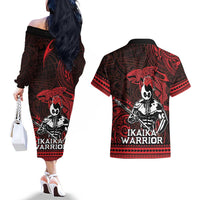 Hawaii Ikaika Warrior Couples Matching Off The Shoulder Long Sleeve Dress and Hawaiian Shirt Hawaiian Tribal Tattoo