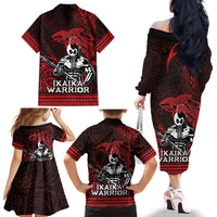 Hawaii Ikaika Warrior Family Matching Off The Shoulder Long Sleeve Dress and Hawaiian Shirt Hawaiian Tribal Tattoo