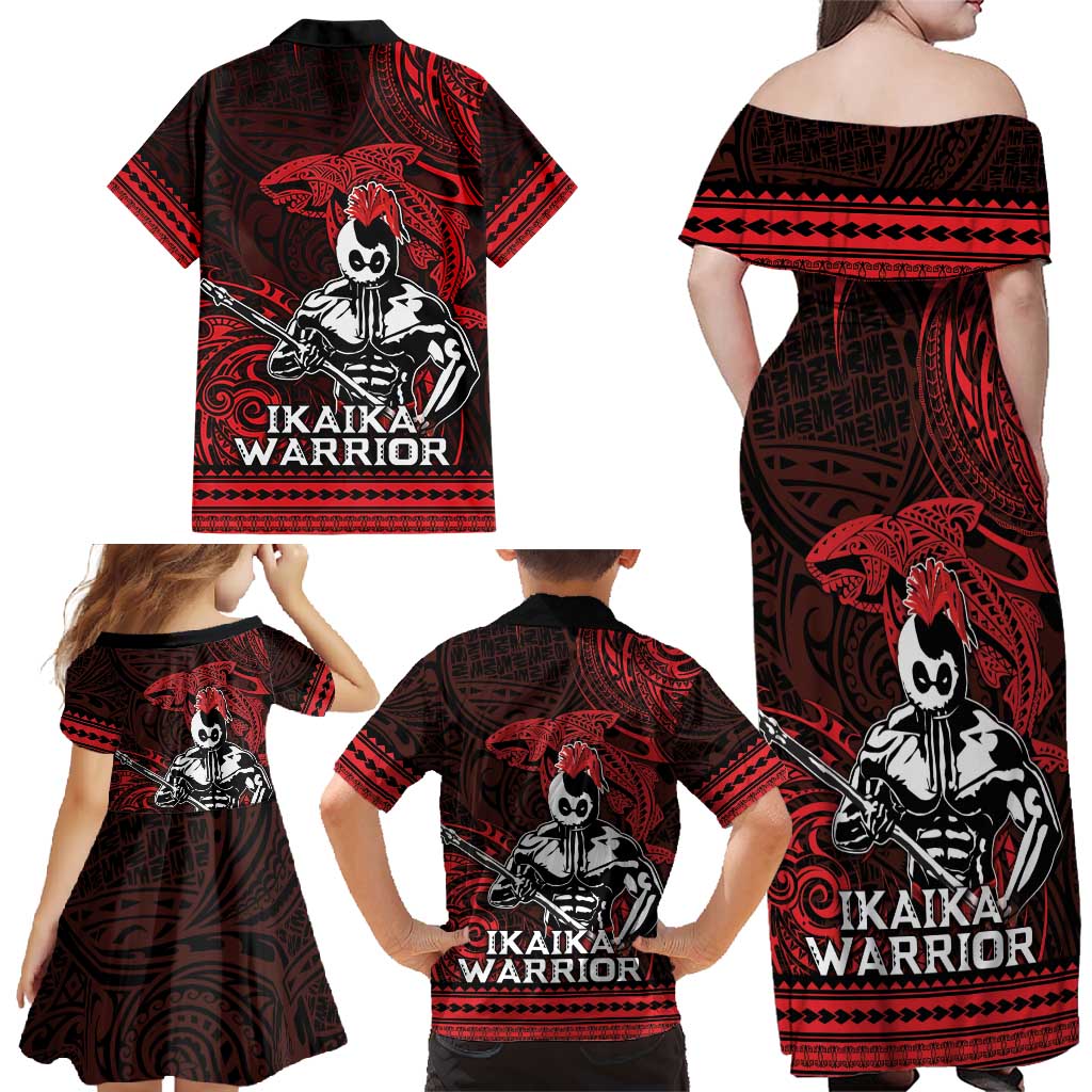 Hawaii Ikaika Warrior Family Matching Off Shoulder Maxi Dress and Hawaiian Shirt Hawaiian Tribal Tattoo