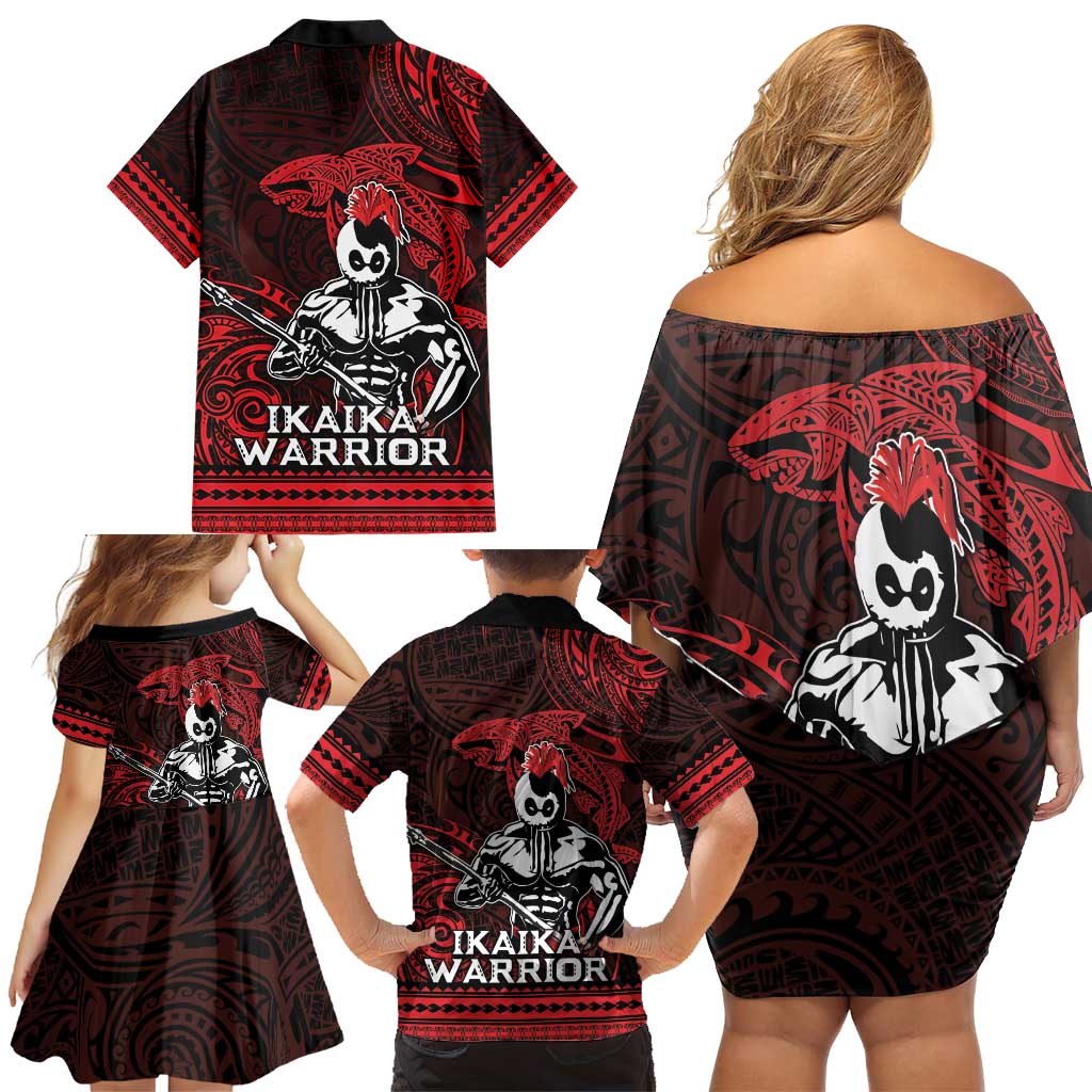 Hawaii Ikaika Warrior Family Matching Off Shoulder Short Dress and Hawaiian Shirt Hawaiian Tribal Tattoo