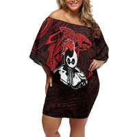 Hawaii Ikaika Warrior Family Matching Off Shoulder Short Dress and Hawaiian Shirt Hawaiian Tribal Tattoo