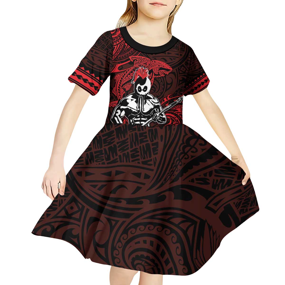 Hawaii Ikaika Warrior Kid Short Sleeve Dress Hawaiian Tribal Tattoo