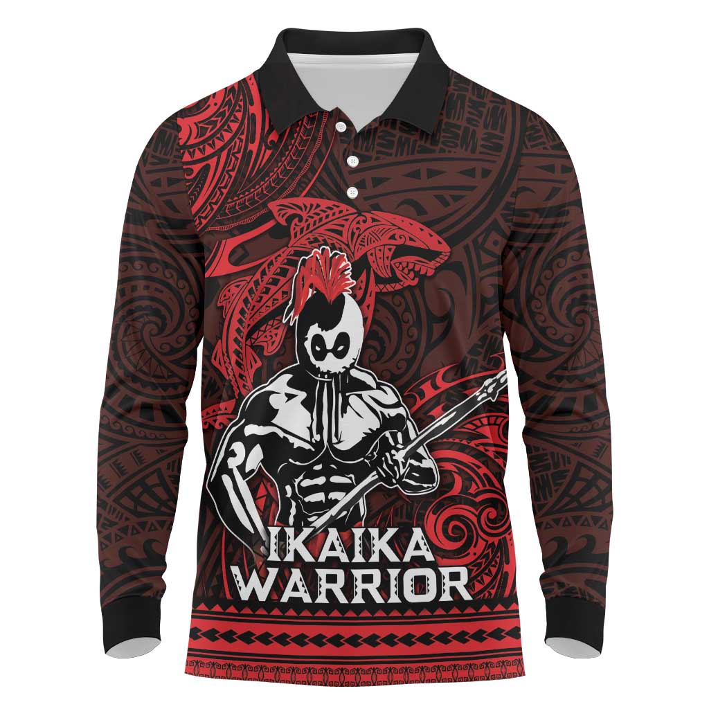 Hawaii Ikaika Warrior Long Sleeve Polo Shirt Hawaiian Tribal Tattoo