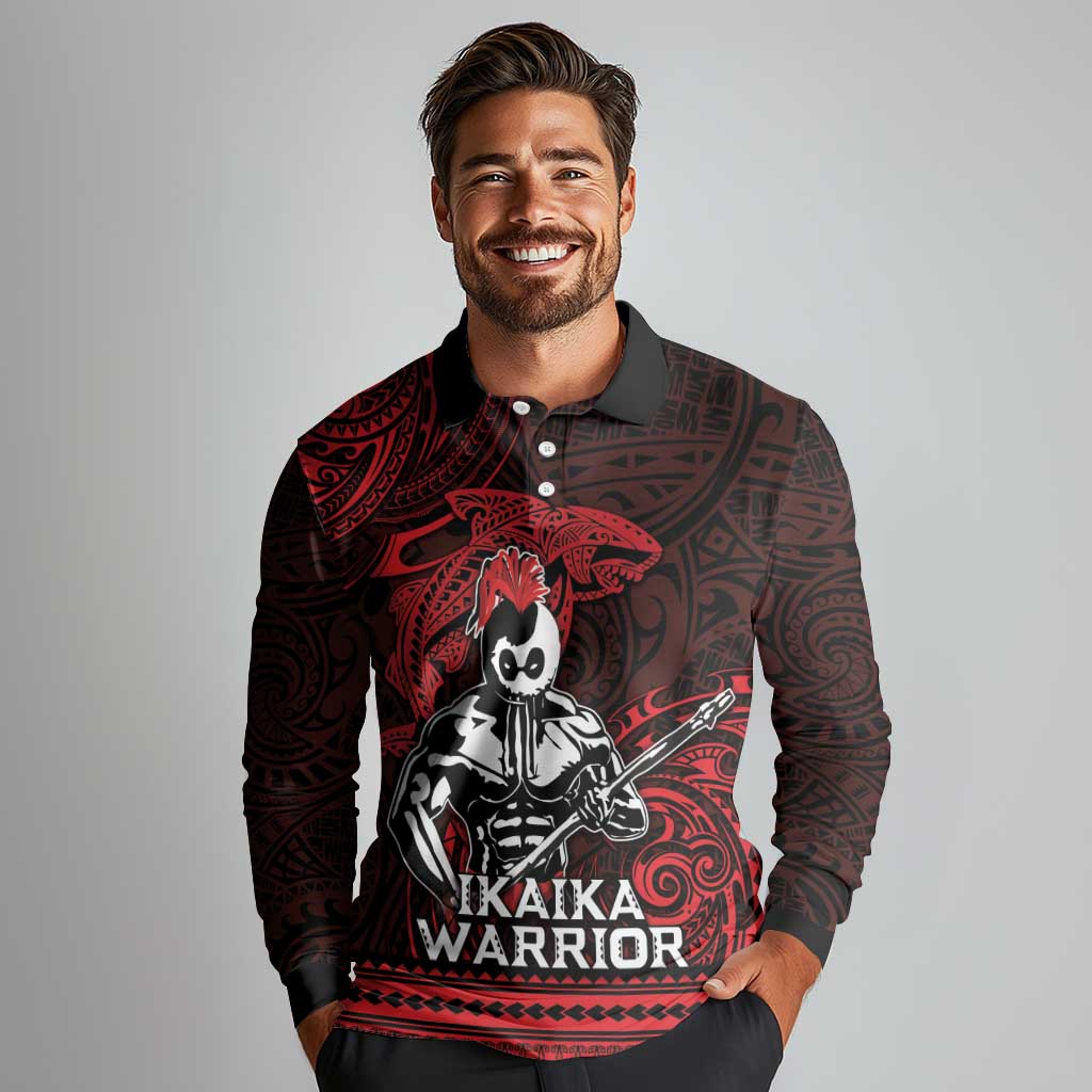 Hawaii Ikaika Warrior Long Sleeve Polo Shirt Hawaiian Tribal Tattoo