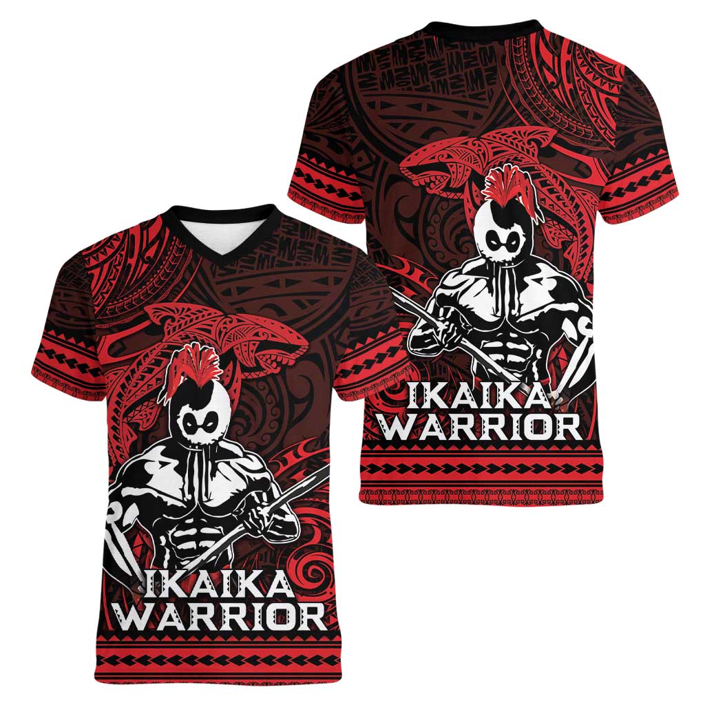 Hawaii Ikaika Warrior Women V-Neck T-Shirt Hawaiian Tribal Tattoo