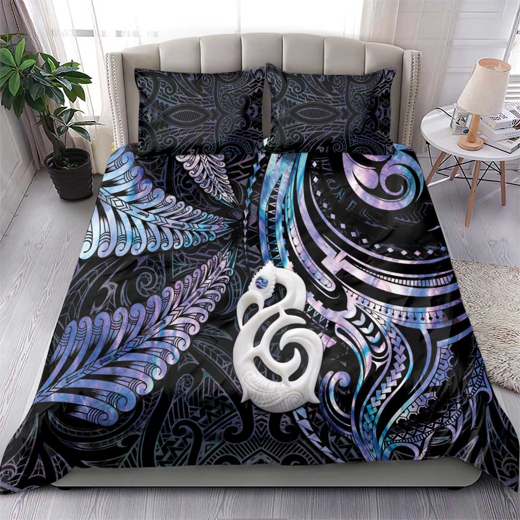 New Zealand Aotearoa Bedding Set Maori Hei Manaia Purple Paua Shell