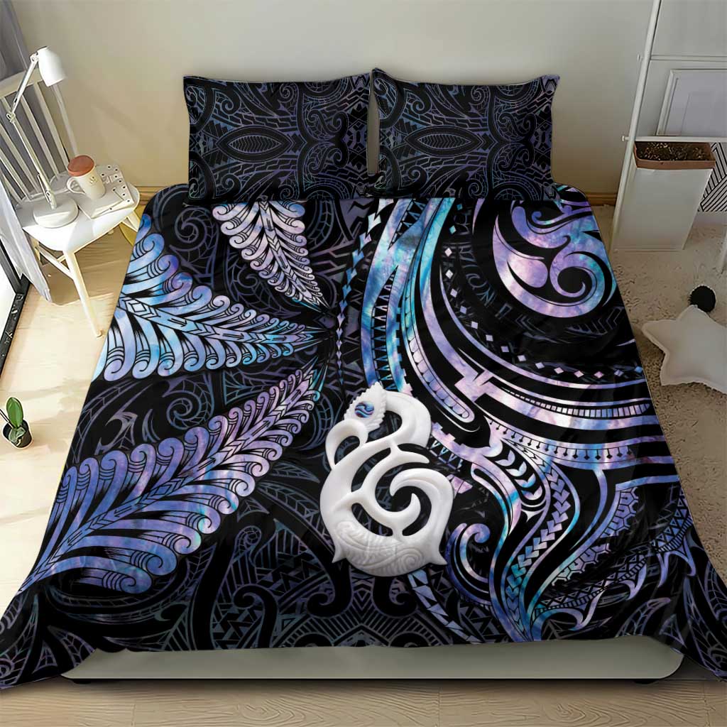 New Zealand Aotearoa Bedding Set Maori Hei Manaia Purple Paua Shell