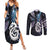 New Zealand Aotearoa Couples Matching Summer Maxi Dress and Long Sleeve Button Shirt Maori Hei Manaia Purple Paua Shell