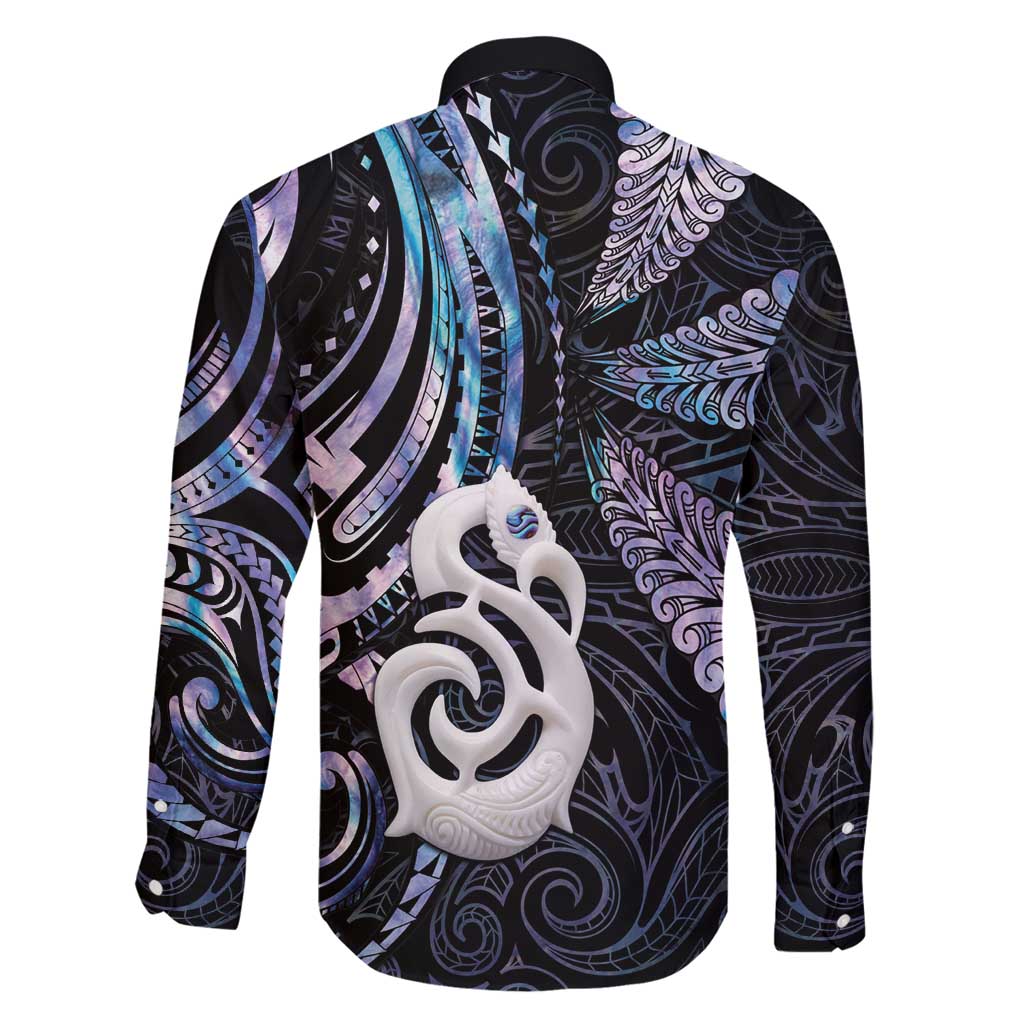 New Zealand Aotearoa Family Matching Long Sleeve Bodycon Dress and Hawaiian Shirt Maori Hei Manaia Purple Paua Shell