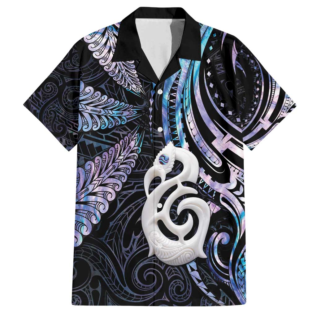 New Zealand Aotearoa Family Matching Puletasi and Hawaiian Shirt Maori Hei Manaia Purple Paua Shell