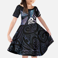 New Zealand Aotearoa Family Matching Short Sleeve Bodycon Dress and Hawaiian Shirt Maori Hei Manaia Purple Paua Shell DT04 Daughter's Dress Purple - Polynesian Pride