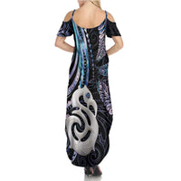 New Zealand Aotearoa Family Matching Summer Maxi Dress and Hawaiian Shirt Maori Hei Manaia Purple Paua Shell