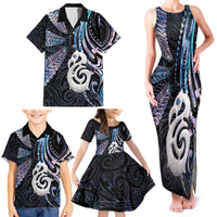 New Zealand Aotearoa Family Matching Tank Maxi Dress and Hawaiian Shirt Maori Hei Manaia Purple Paua Shell