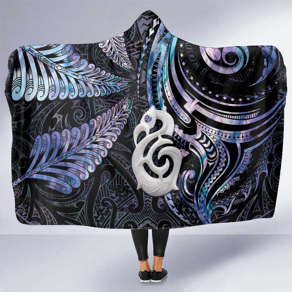 New Zealand Aotearoa Hooded Blanket Maori Hei Manaia Purple Paua Shell