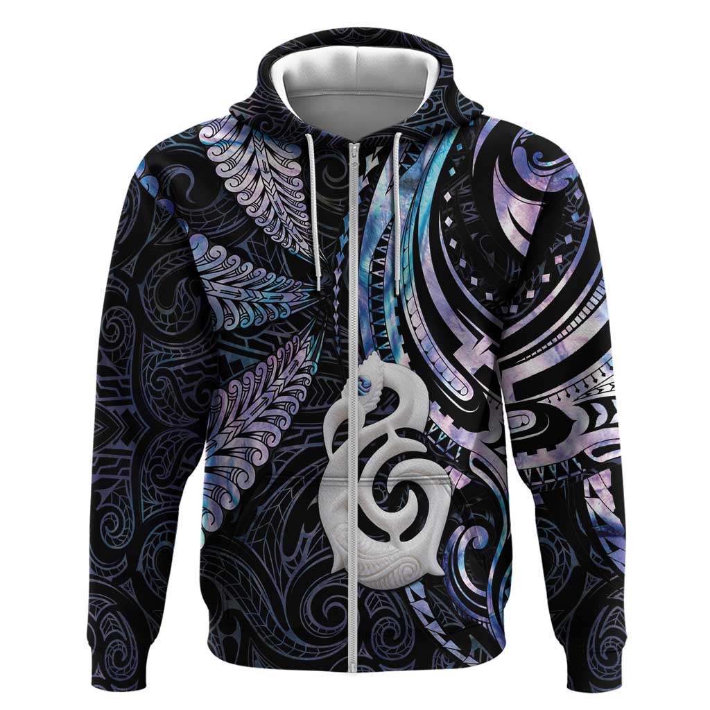 New Zealand Aotearoa Hoodie Maori Hei Manaia Purple Paua Shell