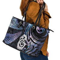 New Zealand Aotearoa Leather Tote Bag Maori Hei Manaia Purple Paua Shell