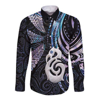 New Zealand Aotearoa Long Sleeve Button Shirt Maori Hei Manaia Purple Paua Shell DT04 Unisex Purple - Polynesian Pride