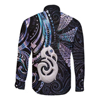 New Zealand Aotearoa Long Sleeve Button Shirt Maori Hei Manaia Purple Paua Shell DT04 - Polynesian Pride
