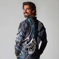 New Zealand Aotearoa Long Sleeve Polo Shirt Maori Hei Manaia Purple Paua Shell