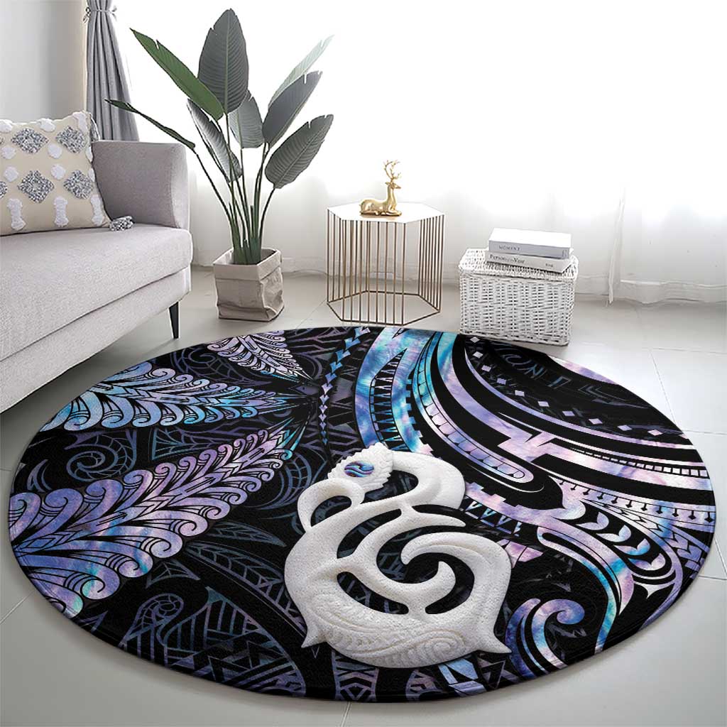 New Zealand Aotearoa Round Carpet Maori Hei Manaia Purple Paua Shell