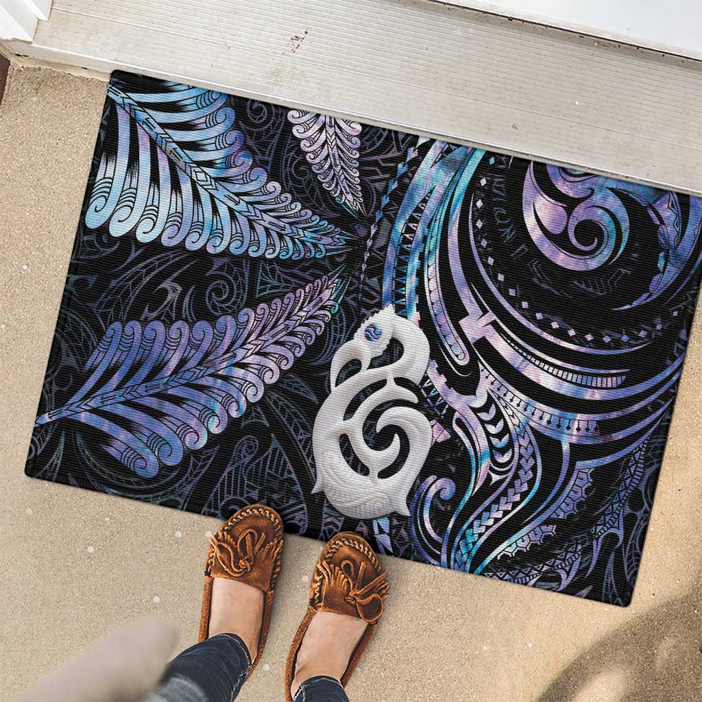 New Zealand Aotearoa Rubber Doormat Maori Hei Manaia Purple Paua Shell DT04 - Polynesian Pride