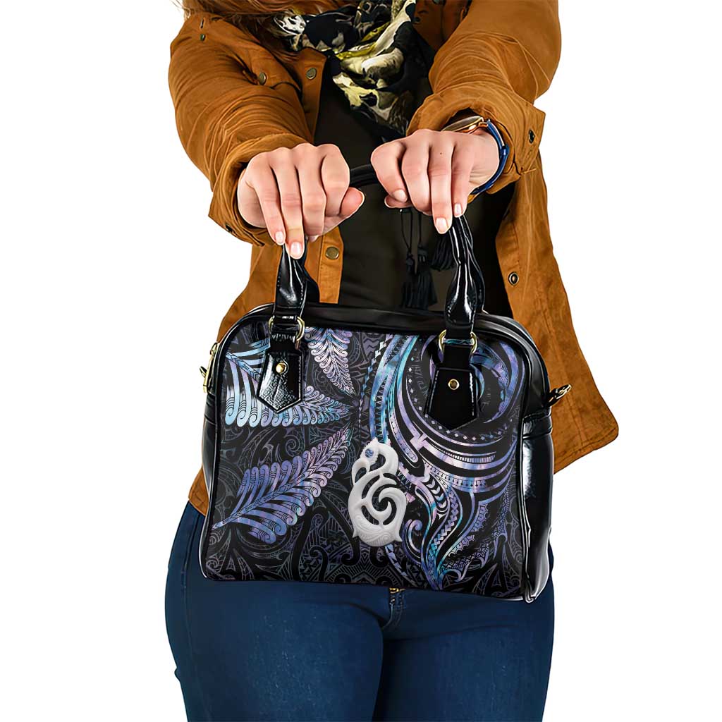 New Zealand Aotearoa Shoulder Handbag Maori Hei Manaia Purple Paua Shell DT04 One Size Purple - Polynesian Pride