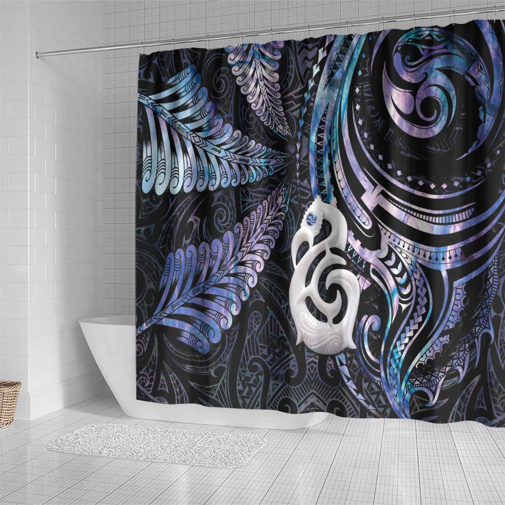 New Zealand Aotearoa Shower Curtain Maori Hei Manaia Purple Paua Shell