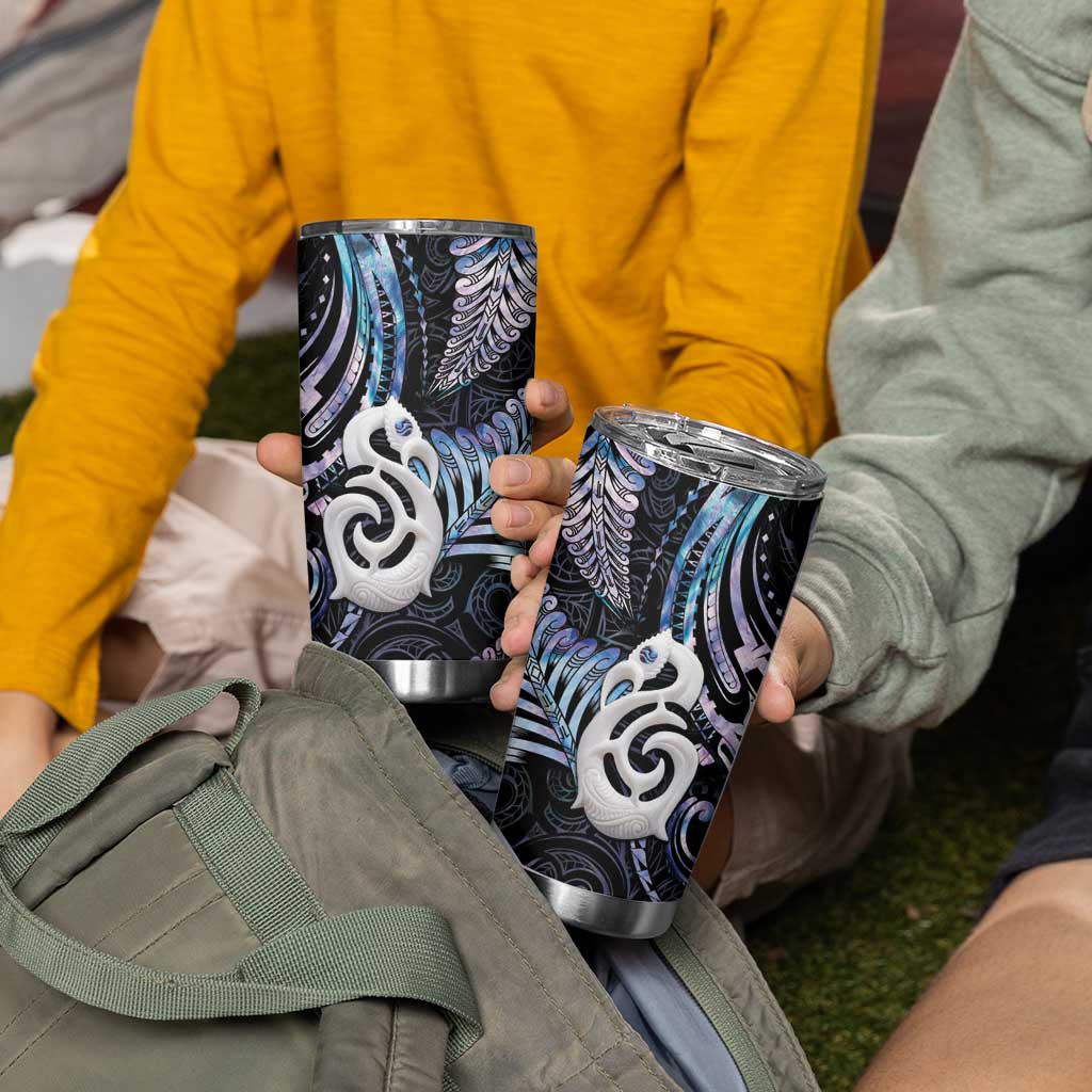 New Zealand Aotearoa Tumbler Cup Maori Hei Manaia Purple Paua Shell