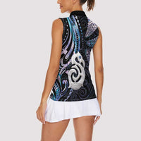 New Zealand Aotearoa Women Sleeveless Polo Shirt Maori Hei Manaia Purple Paua Shell